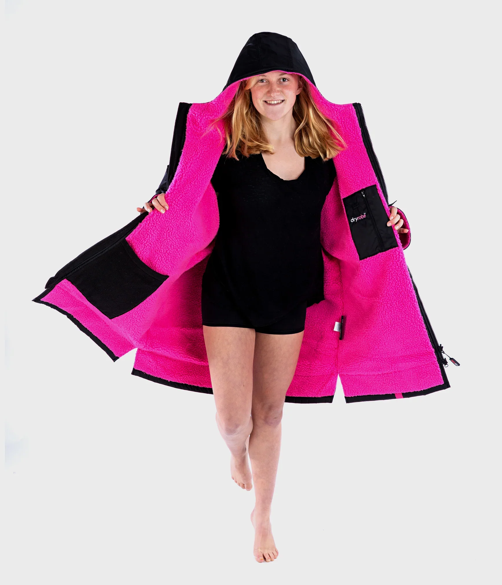 Dryrobe Advance Kids Long Sleeve BLACK PINK - RECYCLED - Image 5