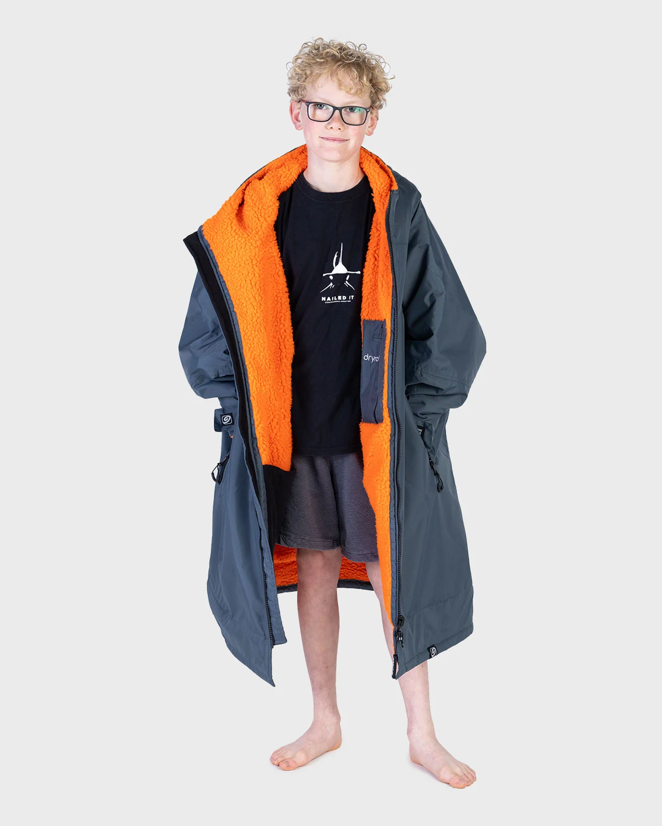 Dryrobe Advance Kids Long Sleeve Dark Grey / Orange - Image 4