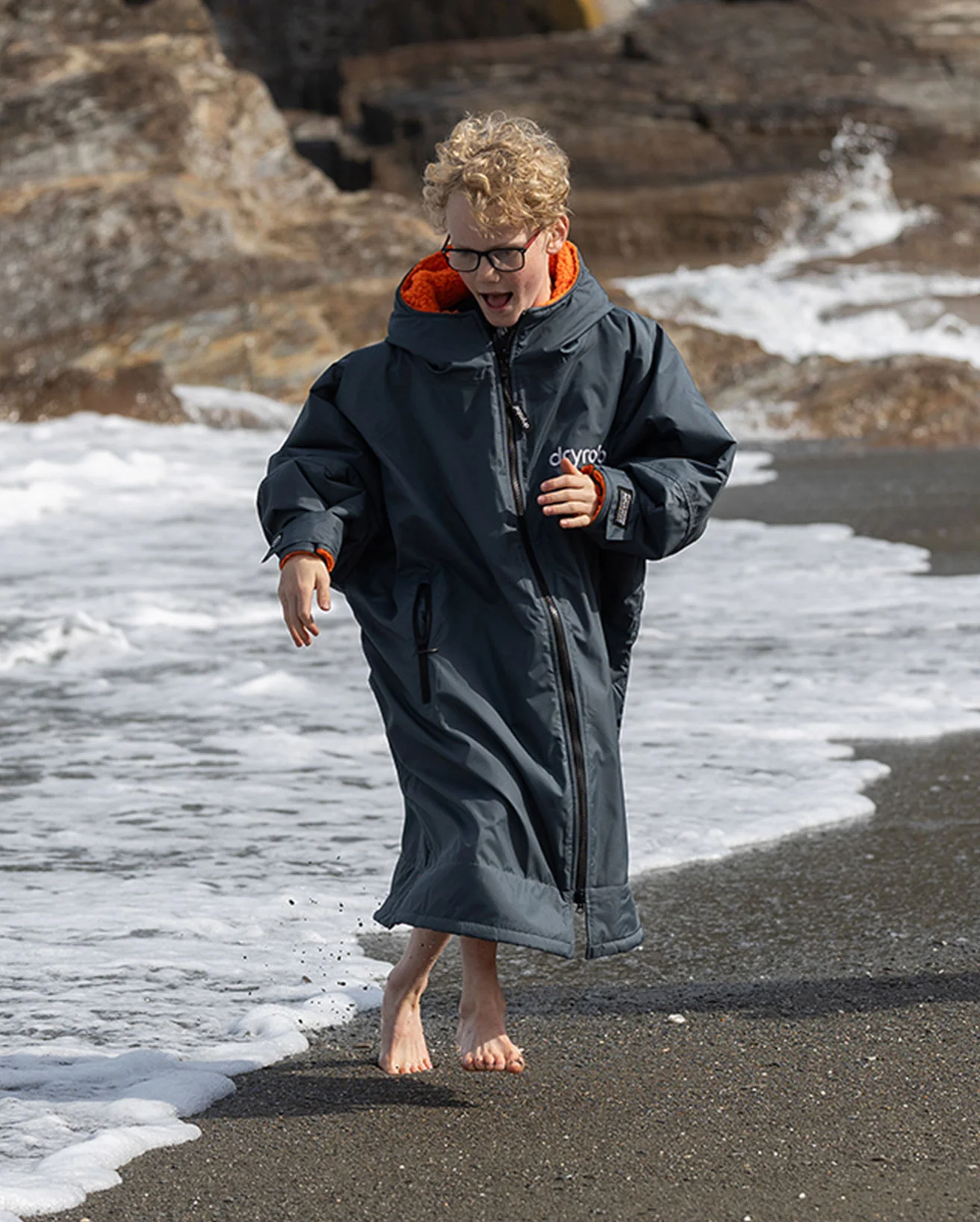 Dryrobe Advance Kids Long Sleeve Dark Grey / Orange - Image 5