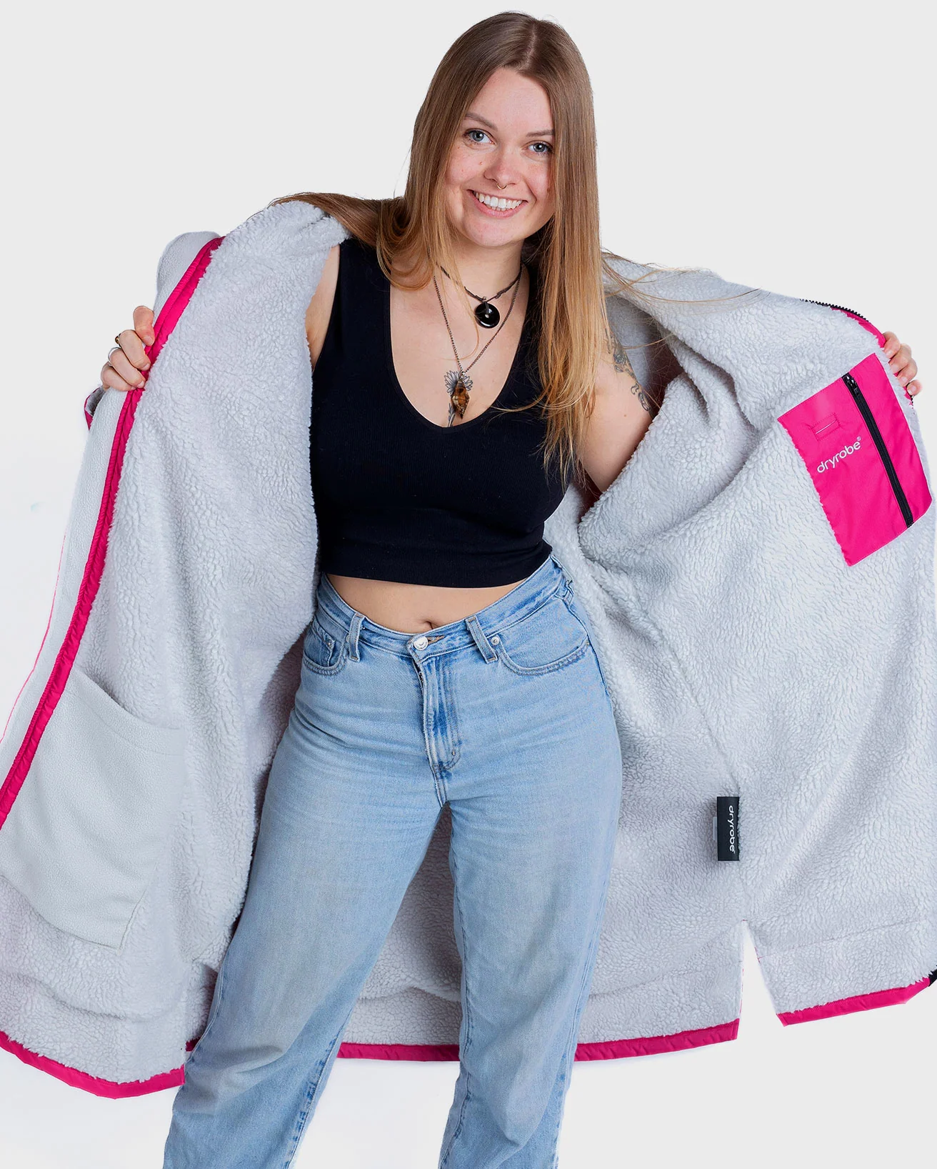 Dryrobe Advance Long Sleeve Hot Pink / Grey - Image 2