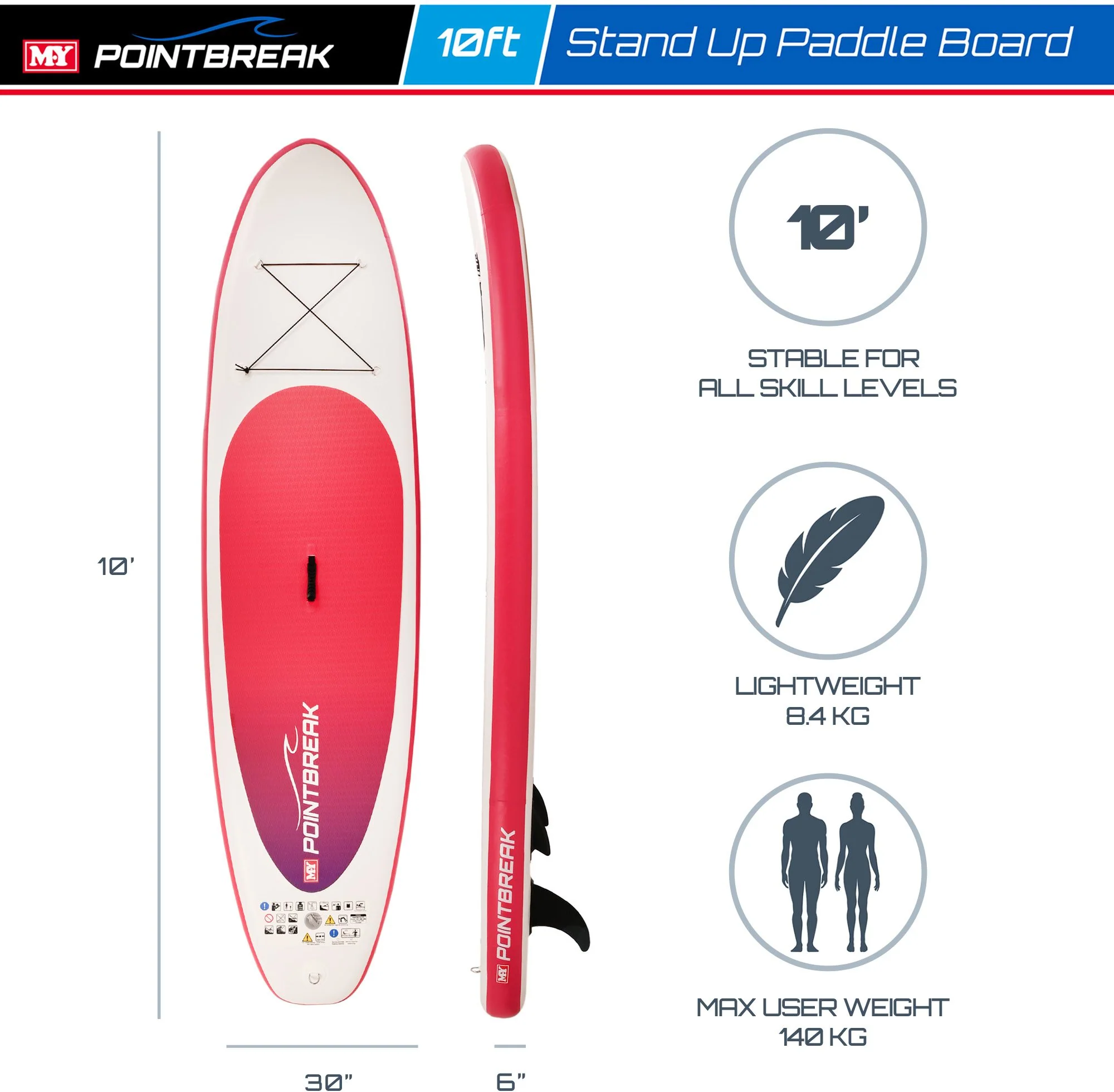 M.Y 10ft  Inflatable Paddle Board Package -Pink - Image 2