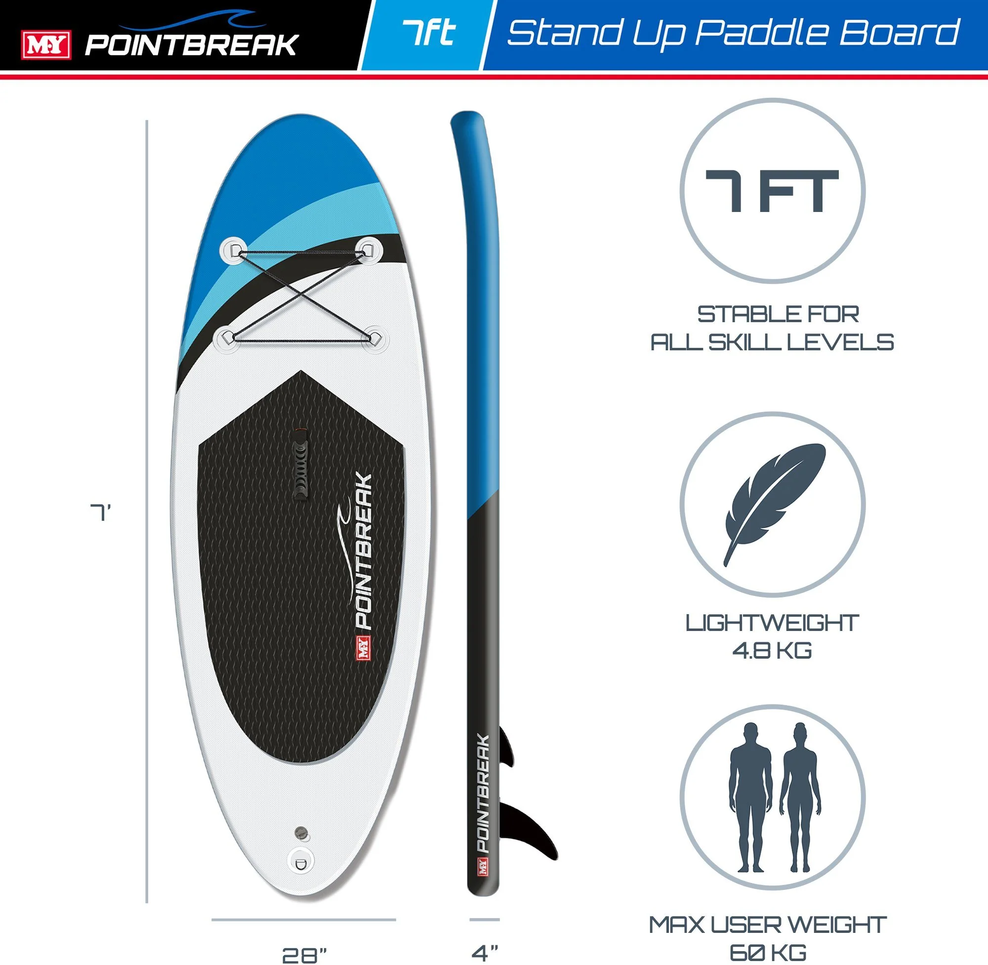 M.Y 7ft Blue Paddle Board Package - Image 3