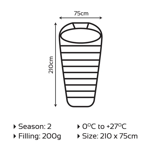 Milestone Mummy Sleeping Bag - Single - 2 Seasons (L)210 x (W)75cm - Image 2