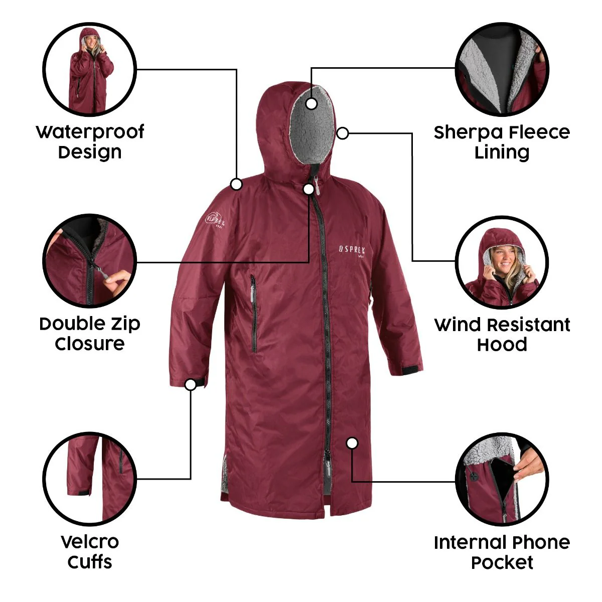 Osprey Unisex Changing Robe Maroon - Image 3