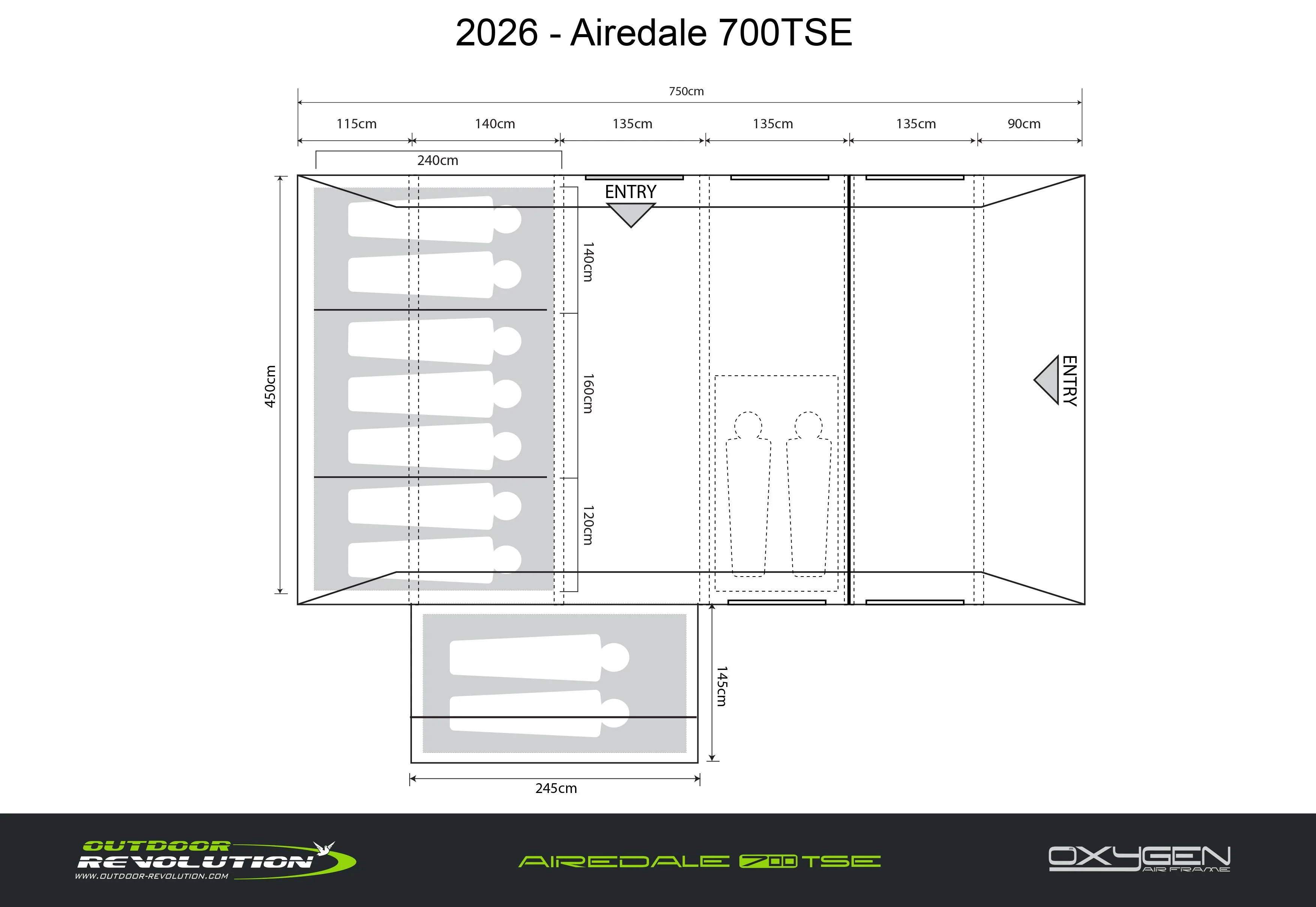 Outdoor Revolution Airedale 7TSE Tent Package Free Footprint and Annexe Inner - Image 10