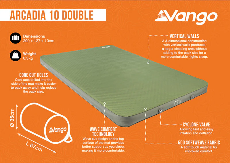 Vango Arcadia 10 Double Self Inflating Mat - Image 5