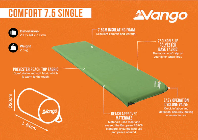 Vango Comfort 7.5cm Single Self Inflating Mat – Artichoke - Image 3