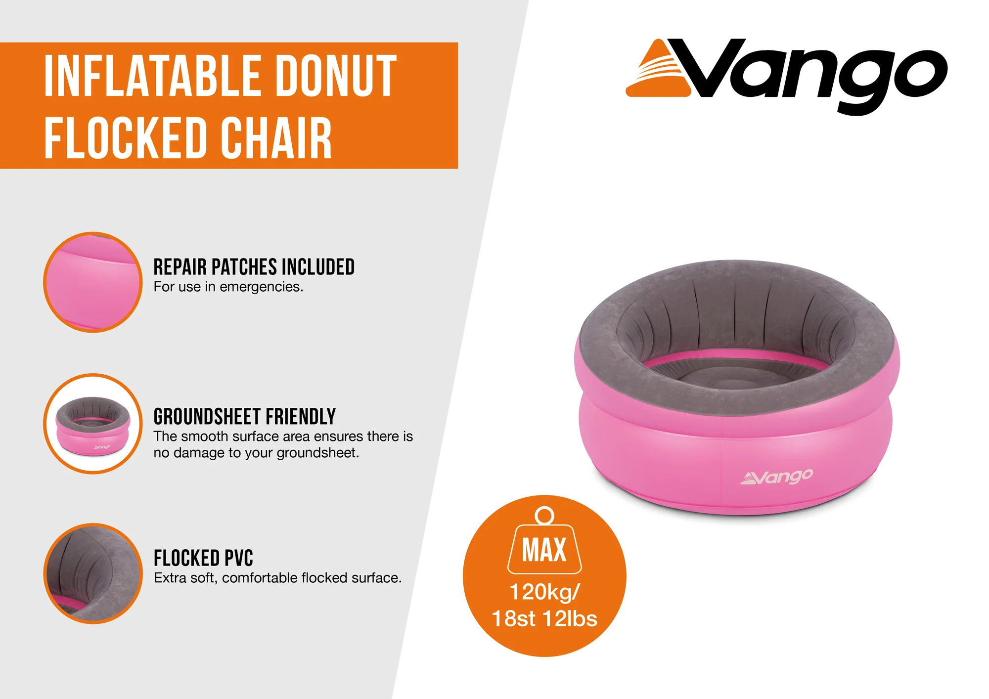 Vango Inflatable Donut Flocked Chair - Pink - Image 3