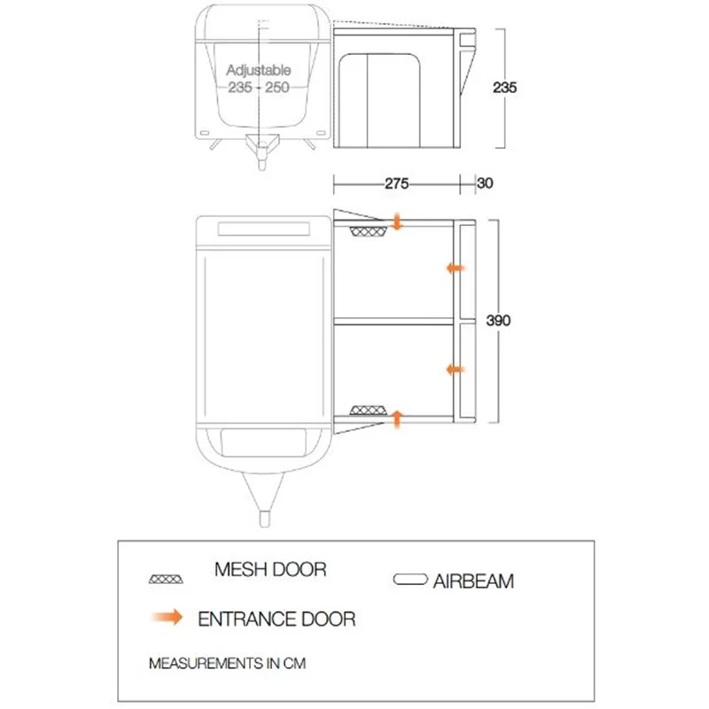Vango Riviera Air Awning 390 Elements TC Package With Free Tall Annex Elements TC - Riviera, Caravan Awning Side Canopy and CP225 - Breathable Fitted Carpet - Riviera 390 - Image 3