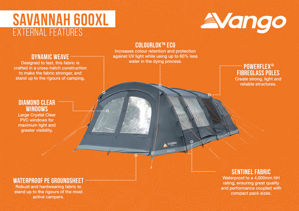Vango Savannah 600XL 6-Person Family Tent Package — Free Footprint - Image 8