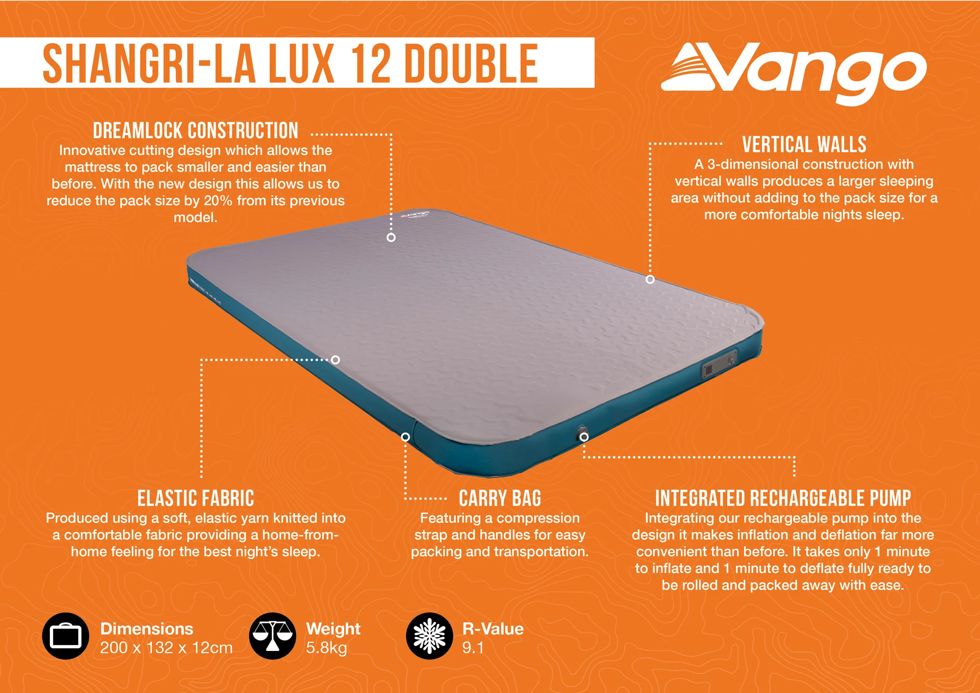 Vango Shangri-La Lux 12 Double Self-Inflating Sleeping Mat - Image 2