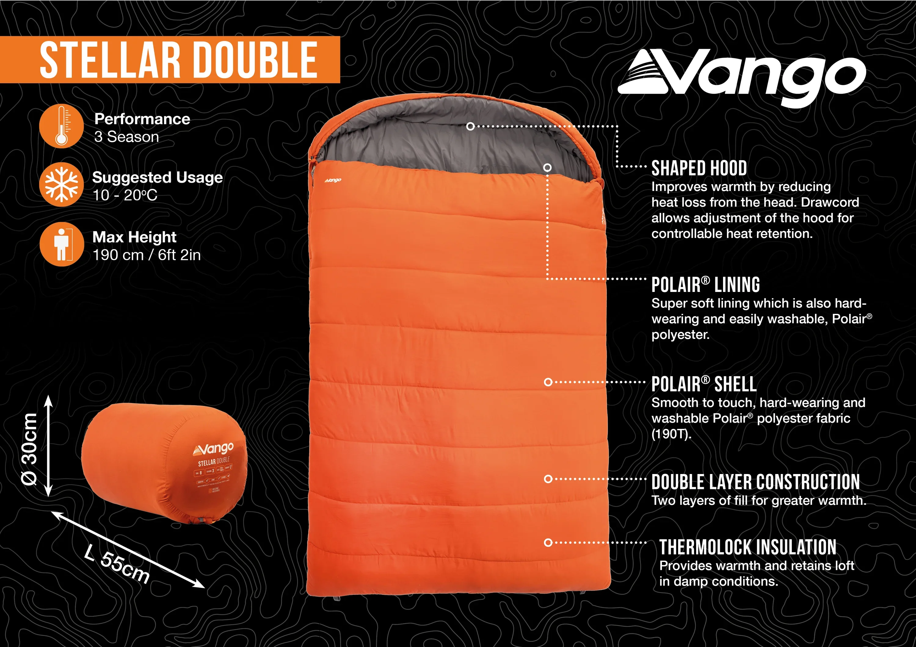 Vango Stellar Double Sleeping Bag - Harissa - Image 5